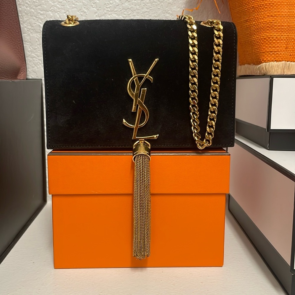 Saint Laurent Black Suede Tassel Crossbody